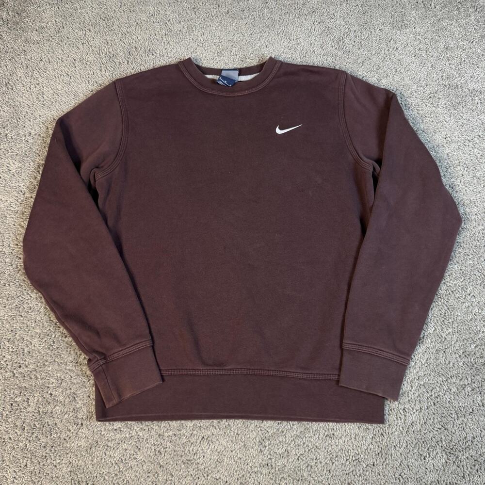 Nike Sweatshirt Mens M Brown Pullover Crewneck Heavyweight Fleece Embroidered